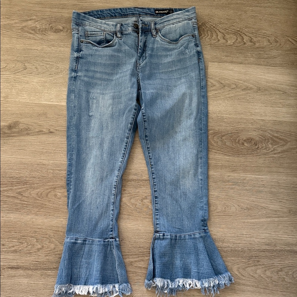 Blank NYC Light Denim Frayed Flare Jeans